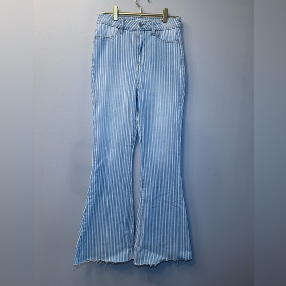 Cello Denim - Cello‎ Womens Bell Bottom Flare Blue White striped Jeans raw Hem size 6